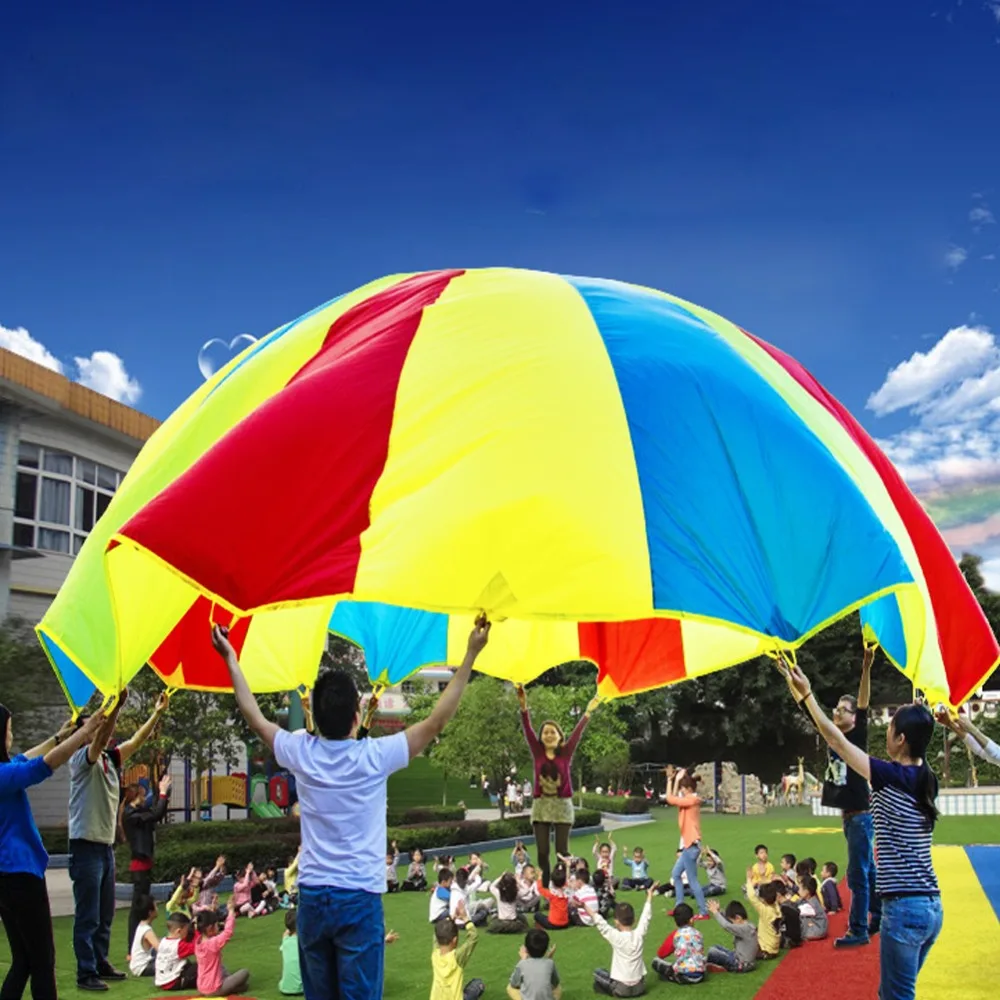 

1.8M/3M/3.6M/5M Child Kid Sports Development Outdoor Rainbow Umbrella Parachute Toy Jump-sack Ballute Play Parachute