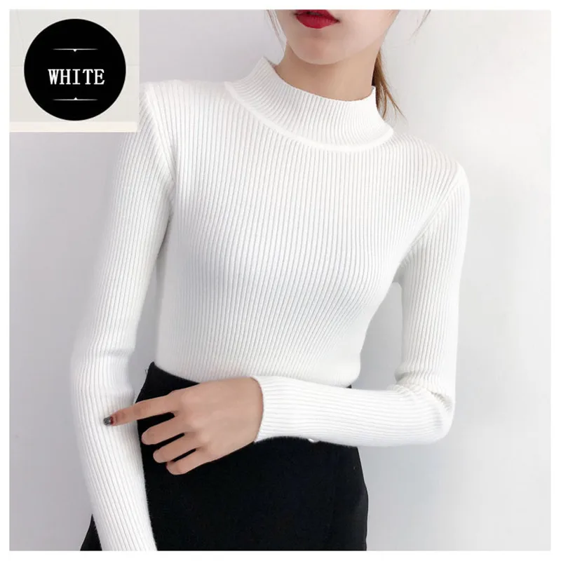 

Turtleneck Knitted Sweater Female Simple Leisure Ladies Top Fashion Solid Color Pullove Femme Sweaters Cashmere Feminino