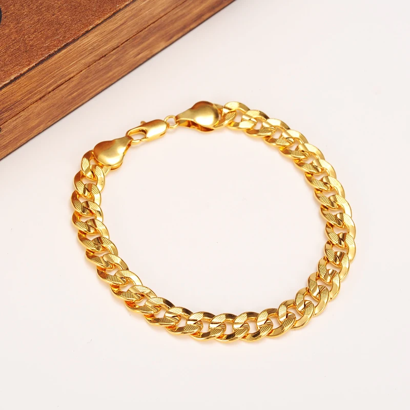 Классические модные настоящие 24 к Желтое золото GF мужские и женские ожерелье браслет Ювелирные наборы Твердые панцирная цепь устойчивы к истиранию