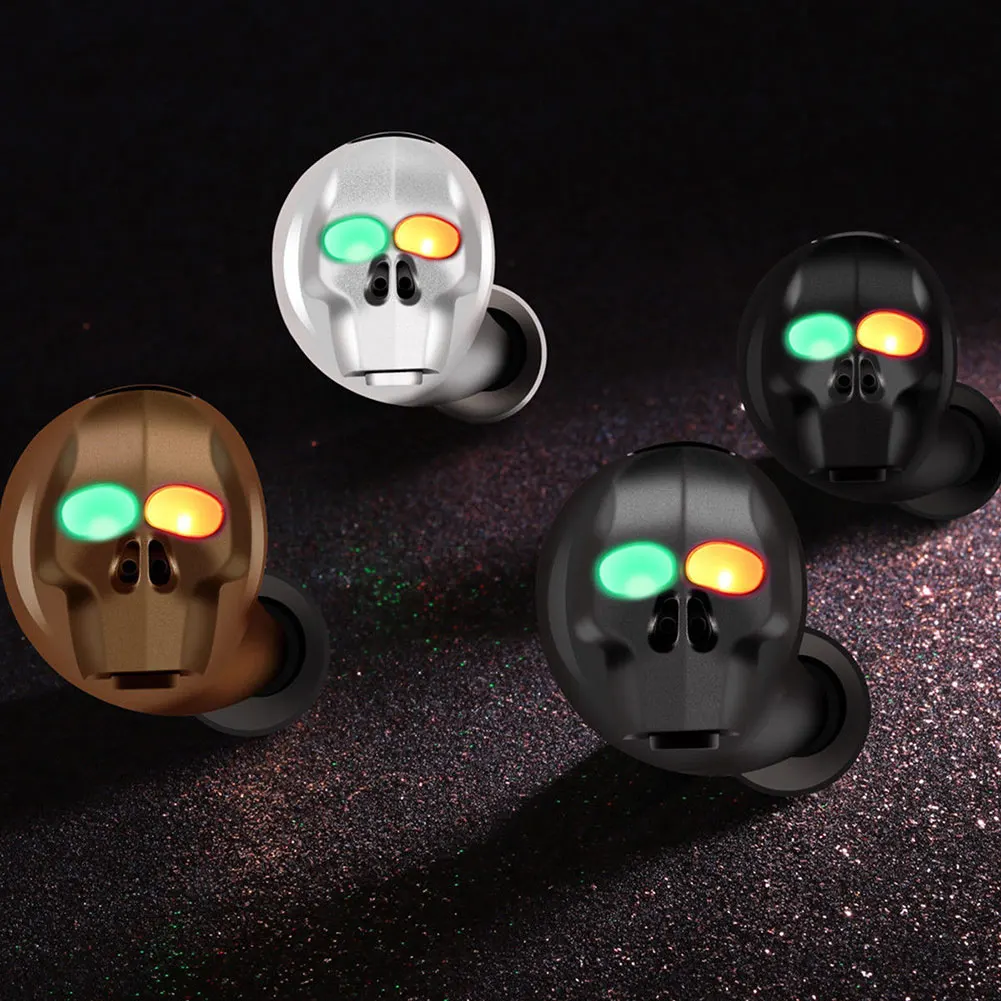 1Pc LED Skull Wireless Bluetooth Earbuds Sports Fitness Earphone for Outdoor Traveling GDeals