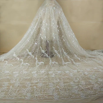 

2Yards White French Lace Fabric High Quality African Tulle Embroidery Fairy Pigeon Net Lace Fabric Wedding Dress Robe Dentelle