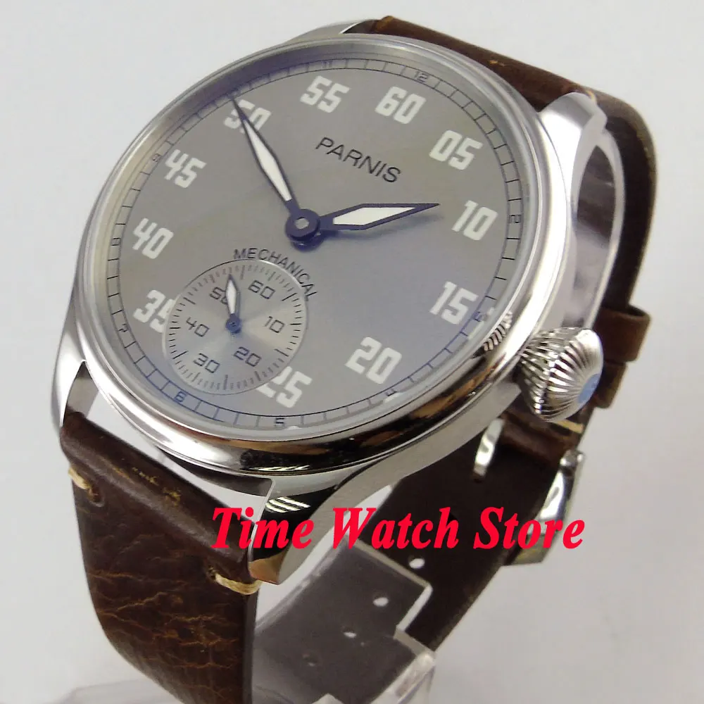 Vintage 44mm Parnis grey dial luminous 17 jewels mechanical 6498 hand winding movement mens watch 804 Vintage 44mm Parnis grey dial luminous 17 jewels mechanical 6498 hand winding movement mens watch 804