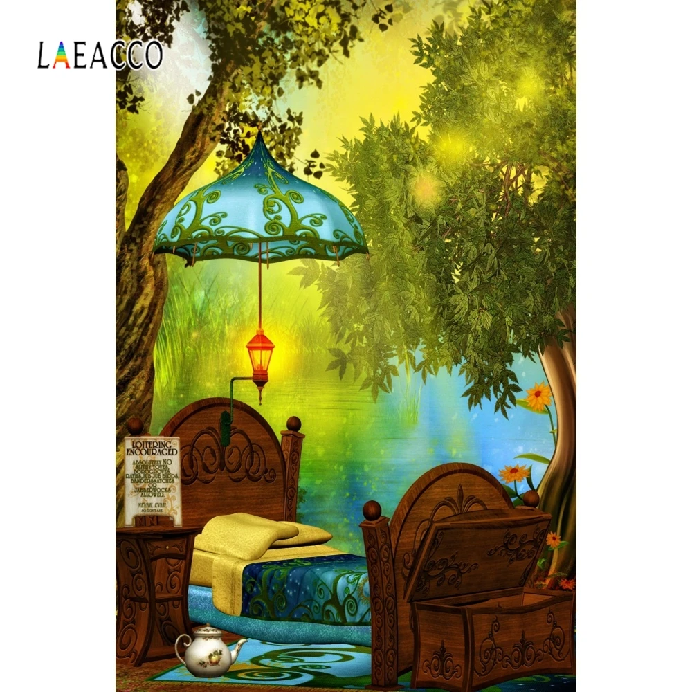 

Laeacco Dreamy Bed Old Tree Backdrop Baby Portrait Photography Backgrounds Customized Photographic Backdrops For Photo Studio