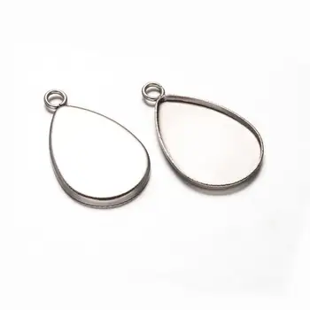 

Drop 304 Stainless Steel Pendant Cabochon Settings, Stainless Steel Color, Tray: 21x15mm; 26x16x1.5mm, Hole: 2.5mm