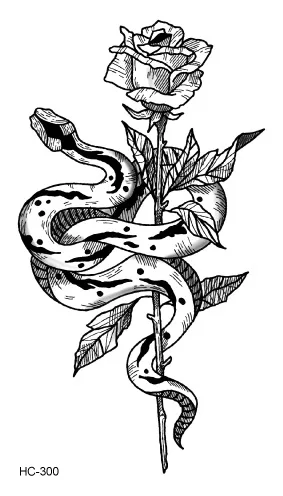 

Water Transfer fake tattoo sticker sketch Rose flower snake tattoos Waterproof Temporary Tatto flash tatoo for woman man