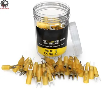 

40Pcs Heat Shrink Fork Crimp Connectors Heat Shrink Fork Spade Terminals Insulated Wire Connectors Cable Crimping Terminals