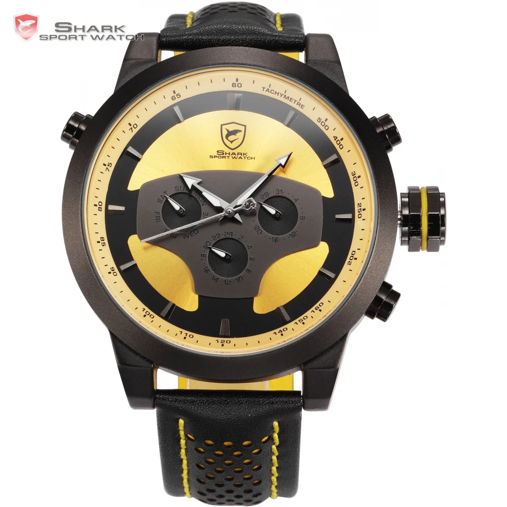 Prix pour Requiem Requin Sport Montre 6 Mains En Cuir Bande Calendrier 24 Heures Dual Time 3D Cadran Noir Jaune Hommes Militaire Montre-Bracelet/SH208 Prix pour Requiem Requin Sport Montre 6 Mains En Cuir Bande Calendrier 24 Heures Dual Time 3D Cadran Noir Jaune Hommes Militaire Montre-Bracelet/SH208