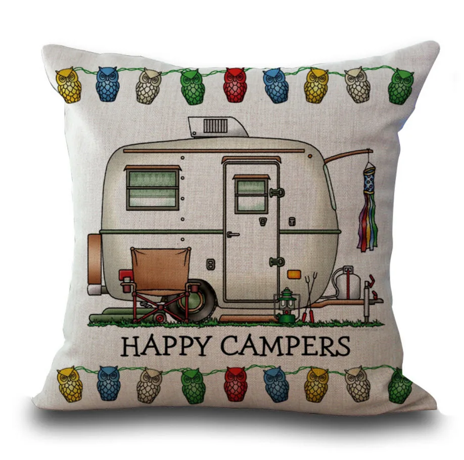 Поп мультфильм «Happy Camper» автобусная палатка багажный массажер Поясничный пружинный Чехол Декоративные винтажные подушки домашнее украшение подарок для малыша - Цвет: Многоцветный