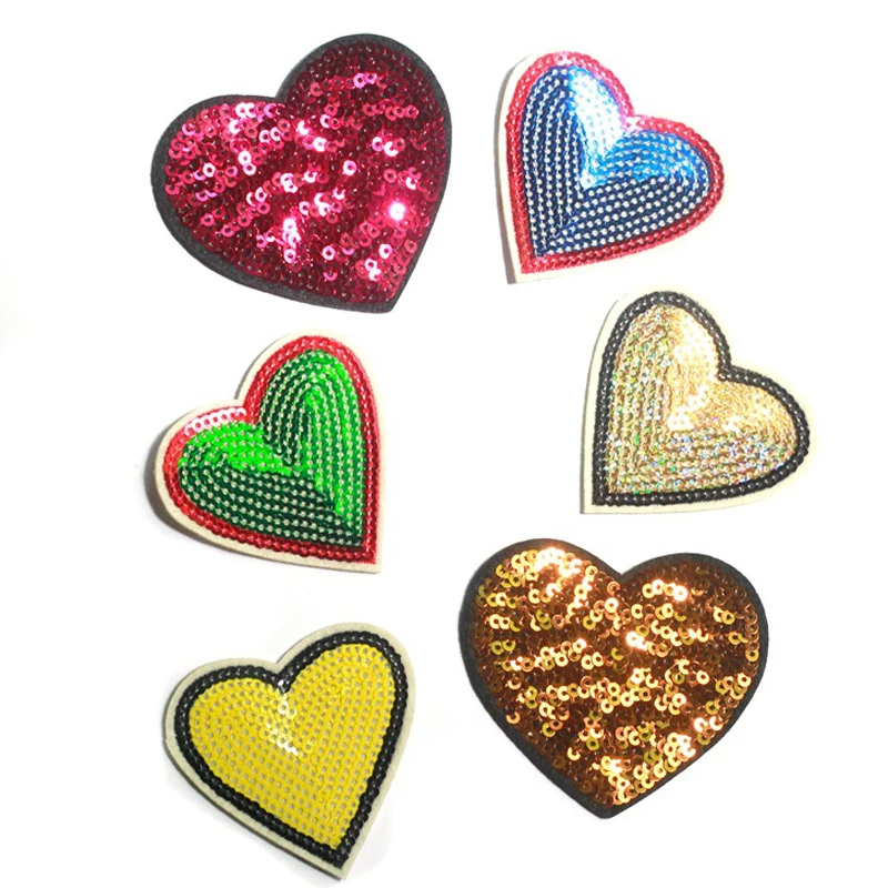 

Heart Iron on Patch Sequin Embroidered Patches Clothes Fabric badge Sewing patch For Garment kids jeans bag DIY Handmade
