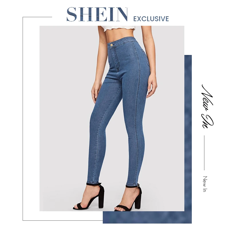 SHEIN, однотонные обтягивающие джинсы,, весна-осень, обтягивающие эластичные джинсы, синие, темно-синие, женские, одноцветные, с высокой талией, джинсовые, длинные брюки