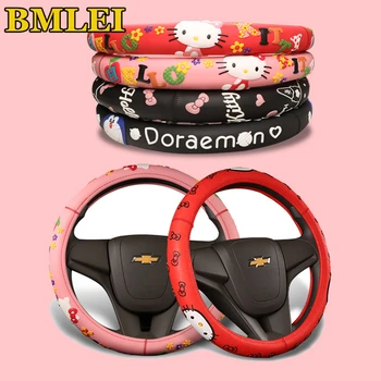 

Hello Kitty Car Accessories Cartoon Steering Wheel Cover Natural Rubber Healthy Breathable Universal 38cm For Women Girl Lady