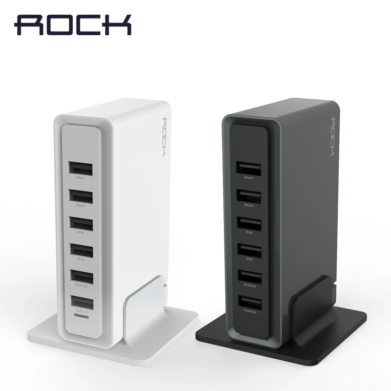 ROCK Smart USB Wall Charger DC 5.0V/8A Phone Charger Universal 6 ports Desktop Socket Power Adapter For Samsung/iPhone/Android