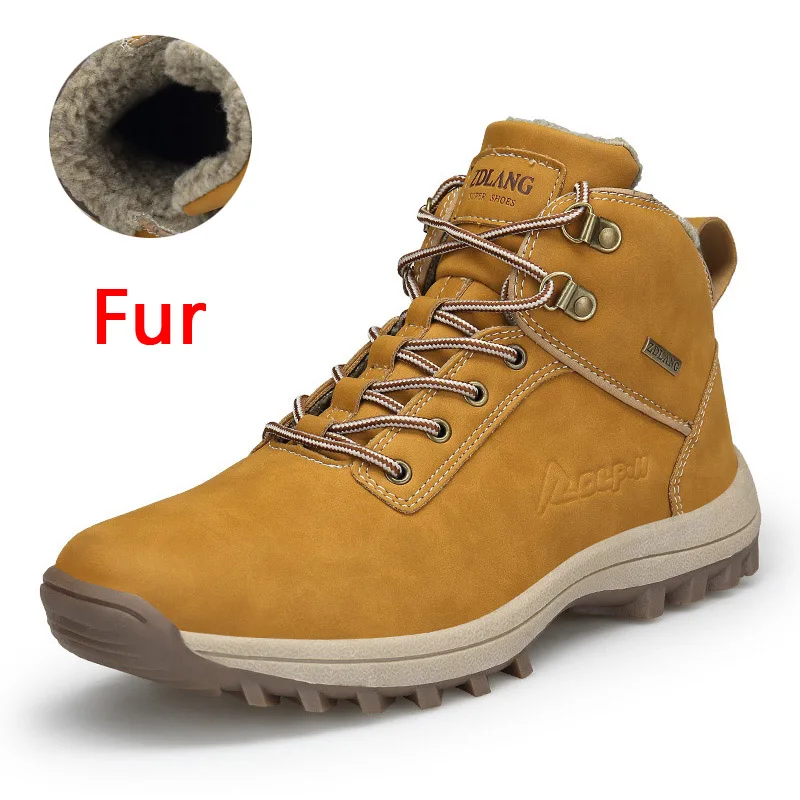 VMUKSAN/зимние мужские ботинки на меху размера плюс 39-47, мужские зимние ботинки из микрофибры г. Новые Теплые Зимние ботильоны - Цвет: light brown fur