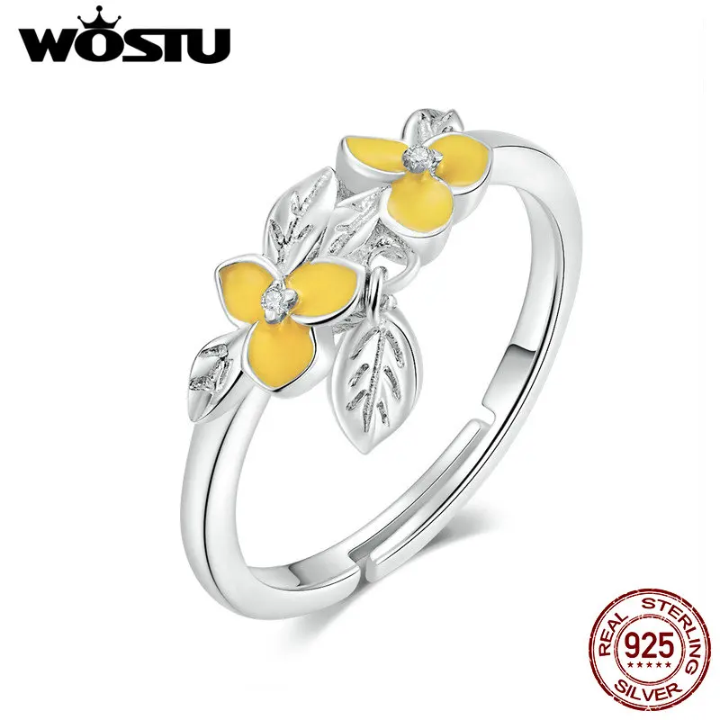 

WOSTU Delicate Flower Rings 100% 925 Sterling Silver Adjustable Finger Zircon Ring For Women Wedding Luxury Jewelry Gifts CTR026
