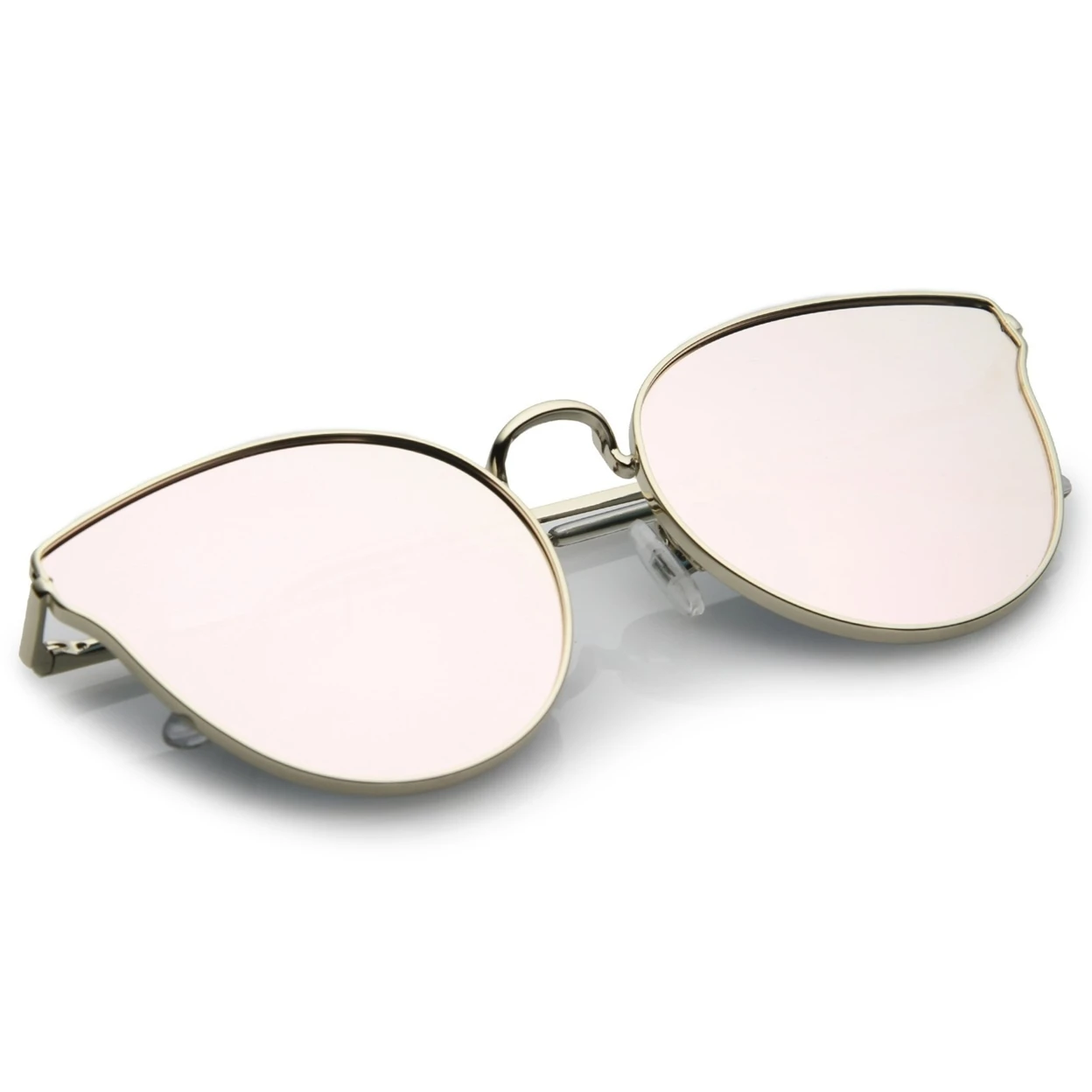 Premium Metal Cat Eye Sunglasse With Slim Arms And Round Colored Mirror Flat Lens 54mm (5)