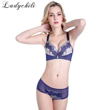 Ladychili Для женщин Нижнее бельё роскошный бюстгальтер Кружево Вышивка Флора густой пены мягкий бюстгальтер и прозрачные Нижнее Бельё для девочек костюм dd15