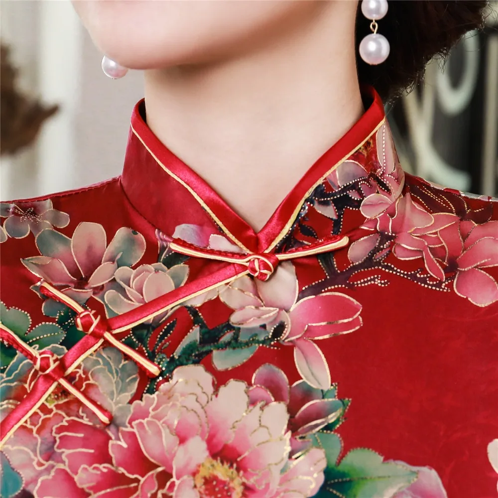 Шанхай история короткий рукав цветочный Qipao длиной до колена cheongsam платье китайский Восточный платья для женщин