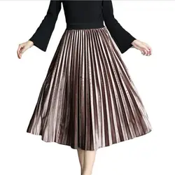 Vanled 2018 Новинка весны Корея Pleuche юбка Для женщин Средний Стиль осень-зима утолщаются плиссированная юбка Высокая талия длинная юбка