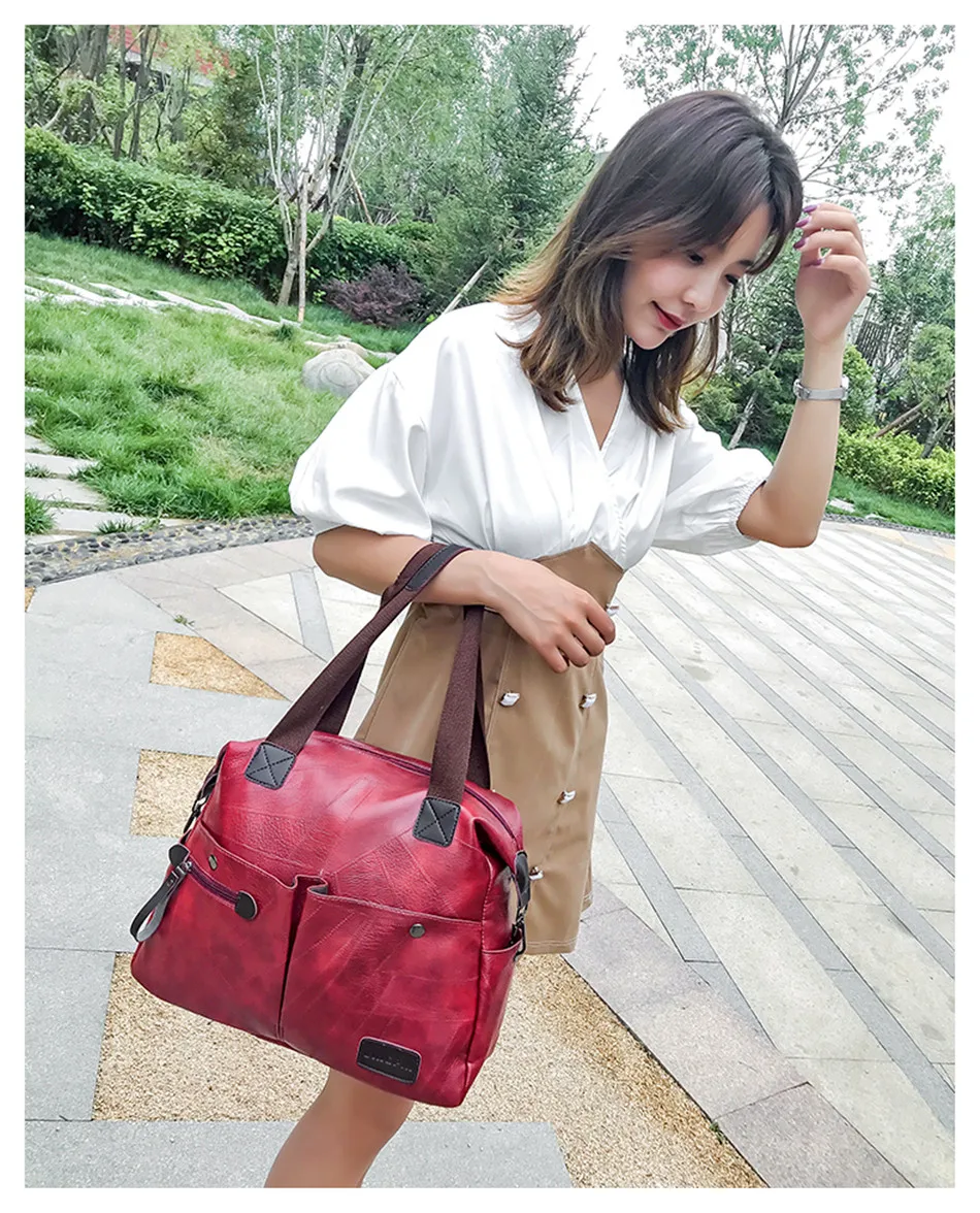 Multi-pocket Casual Large Capacity Women Tote Shoulder Bag PU Leather Ladies Handbag Messenger Bag Soft Shopping Crossbody Bag