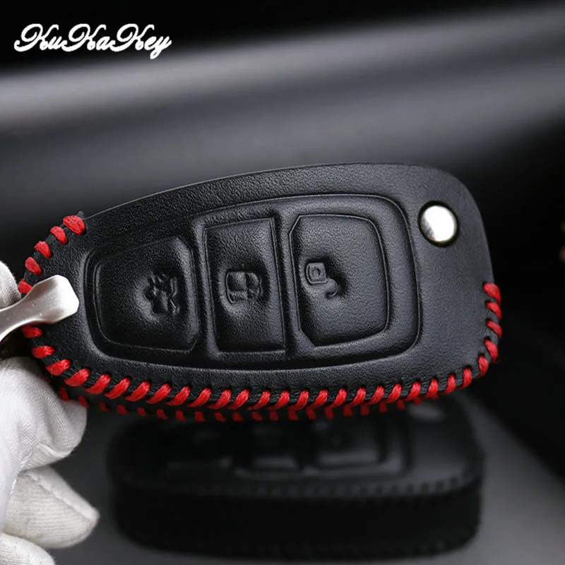 Kukakey для FORD Ecosport 2013 2014 2017 2018 эскорт F 150 2008 3 кнопки кожа авто ключ Обложка Дело