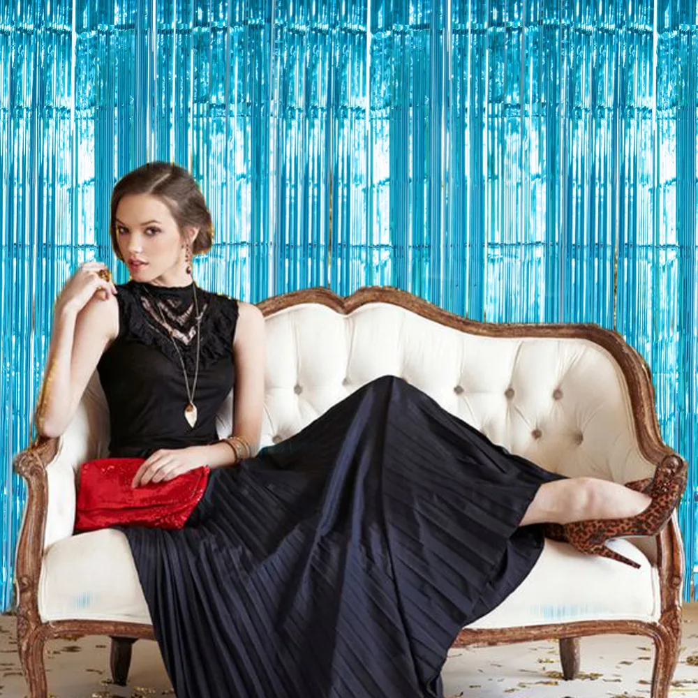 

1pc 3ft x 8ft Metallic Fringe Foil Tinsel Door Curtains for Birthday Party Anniversary Backdrop Backgroup Decoration