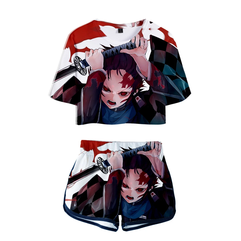 Demon Slayer: Kimetsu no Yaiba Harajuku мультфильм 3D колледж Стиль 2019 сексуальный женский пупок T