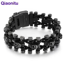 Ретро черный из нержавеющей стали череп мужской браслет для мужчин цепочка в стиле панк-рок кожаные байкерские браслеты Хип-хоп нарукавная повязка ювелирные изделия