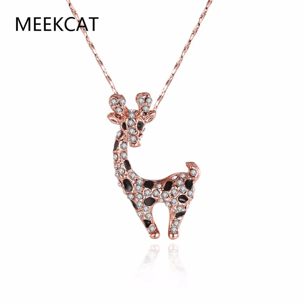 

MEEKCAT Wholesale Woman's Fashion Jewelry Rose Gold Color Crystal Giraffe Shaped Pendant+Necklace Colar de Ouro