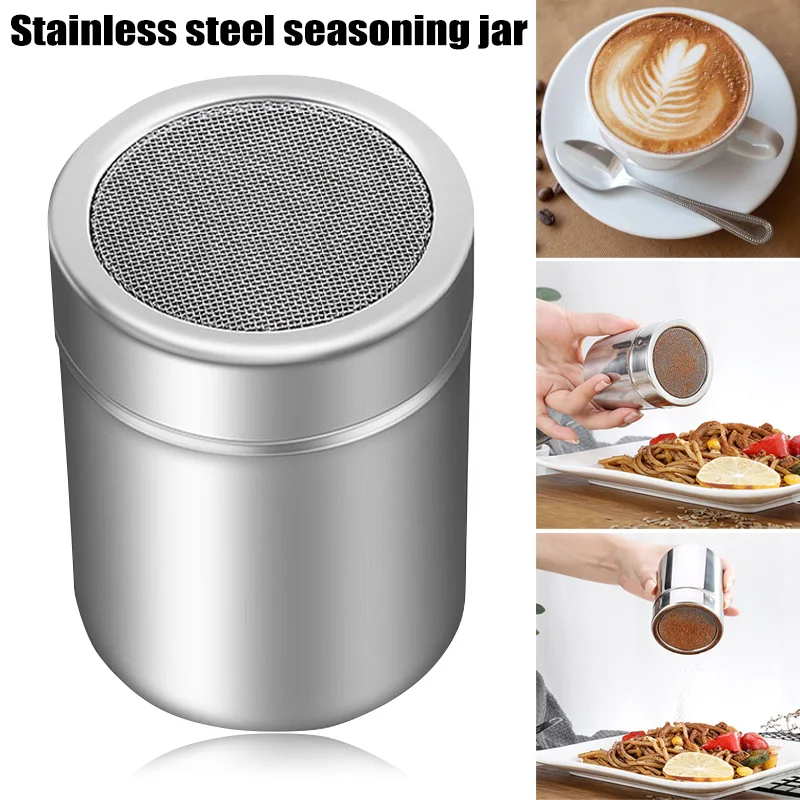 

Hot New Chocolate Shaker Lid Stainless Steel Icing Sugar Flour Cocoa Powder Coffee Sifter Cooking Tool HY99 OC11