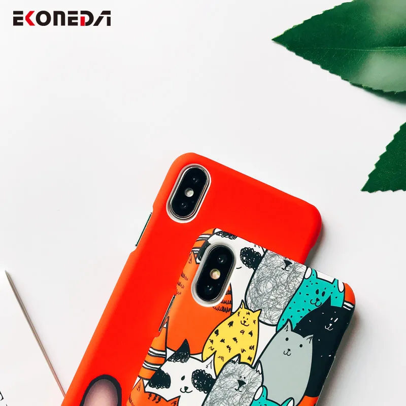 EKONEDA Cute Cartoon Animal Cat Dog Case For iPhone 6 6S Plus 7 8 Plus X XS Max XR Case Plastic Matte Cover For iPhone 7 Case