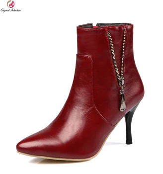 

Original Intention Women Ankle Boots Sexy Pointed Toe Thin Heels High-quality Wine Red Black White Shoes Woman US Size 3.5-13
