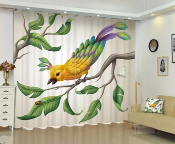 

Bird 3D Painting Blackout Curtains Office Bedding Room Living Room Sunshade Window Curtain Bedding set Custom-made Size