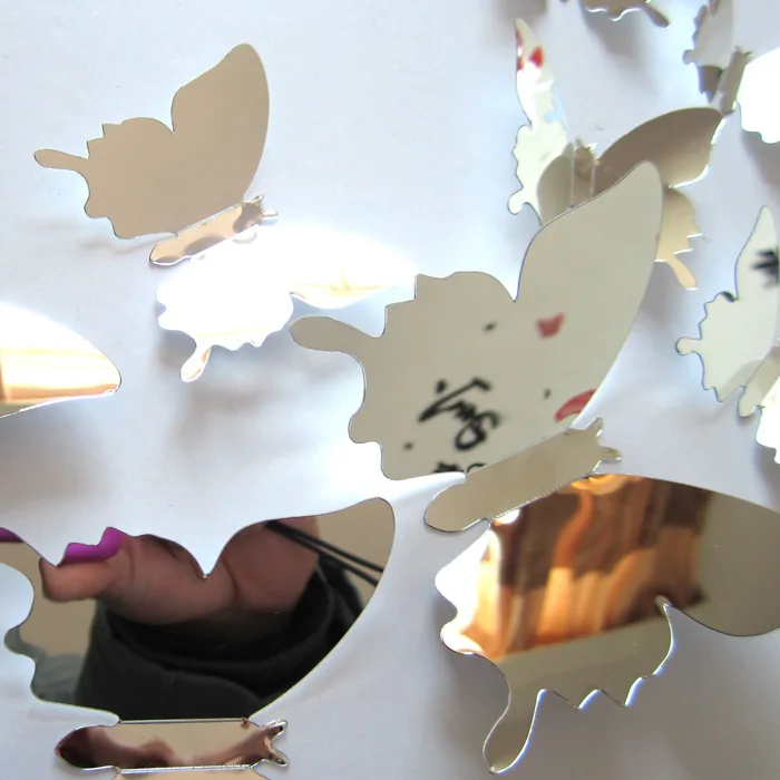 

12pcs/set New Arrive Mirror Sliver 3D Butterfly Wall Stickers Party Wedding Decor DIY Home Decorations