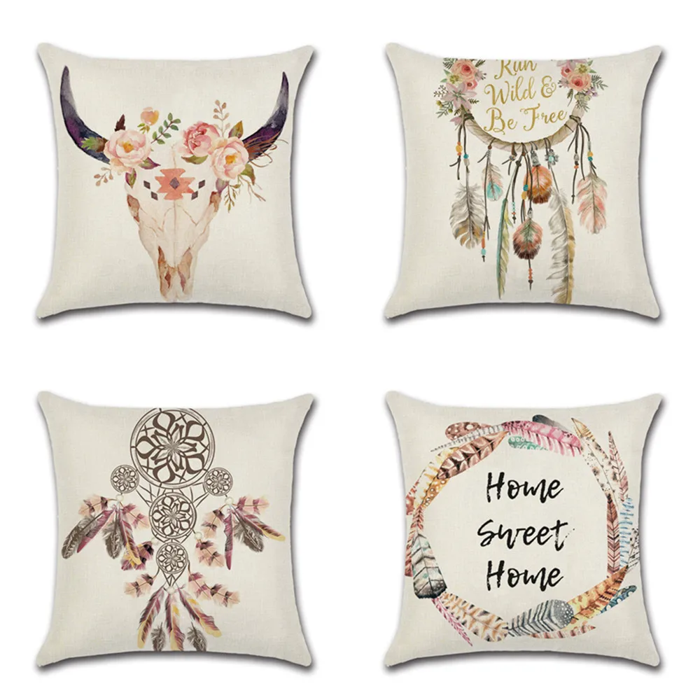 

Dream Catcher Feather Series Pillow Case Indian Style Pillowcases Linen Cushion Cover Ethnic Style For Home Decor 45x45c'm