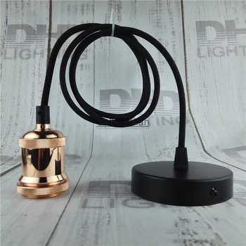 

Free shipping rose gold DIY pendant lamp fixture with wire E27 ceramic socket+ceiling plate Edison pendant light AC110V/220V