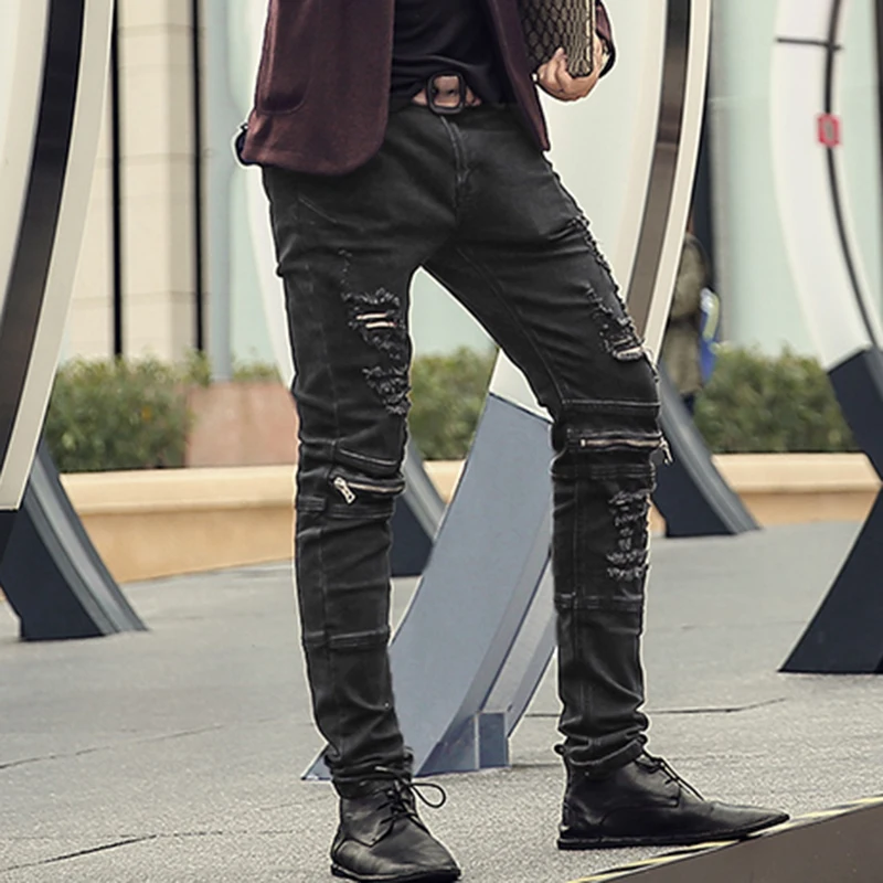 Men New Autumn Motorcycle Bikers Slim Fit Casual Denim Jeans Men Cotton