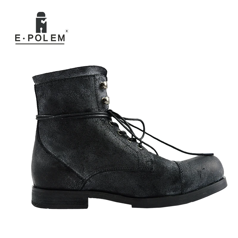Stiefel Schwarz Up Männlichen Frühling Neue Männer Handgemachte Leder Herbst Ankle Motorrad Outdoor Lace Echtes wvtqSvT