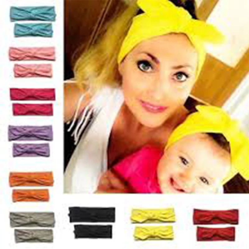 

NASHAKAITE Mom and Daughter Elasticity Headband Solid Bownot Hairband 2pcs hair accessories for women kids Mommy and me headband