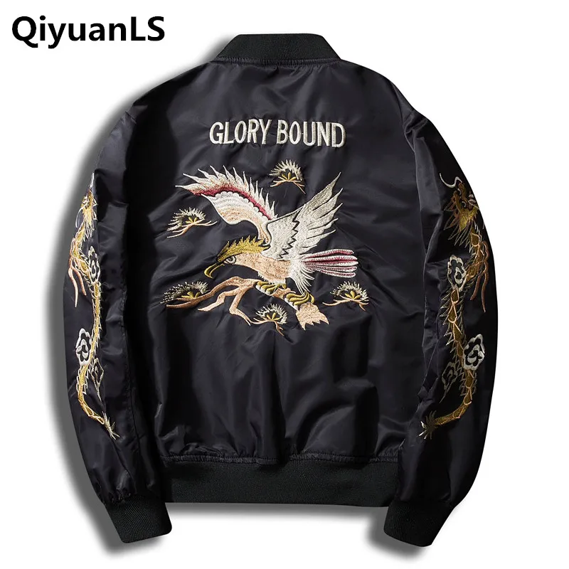 QiyuanLS Men Embroidery MA1 Bomber Jacket Coat 2018 Chinese Style Pilot