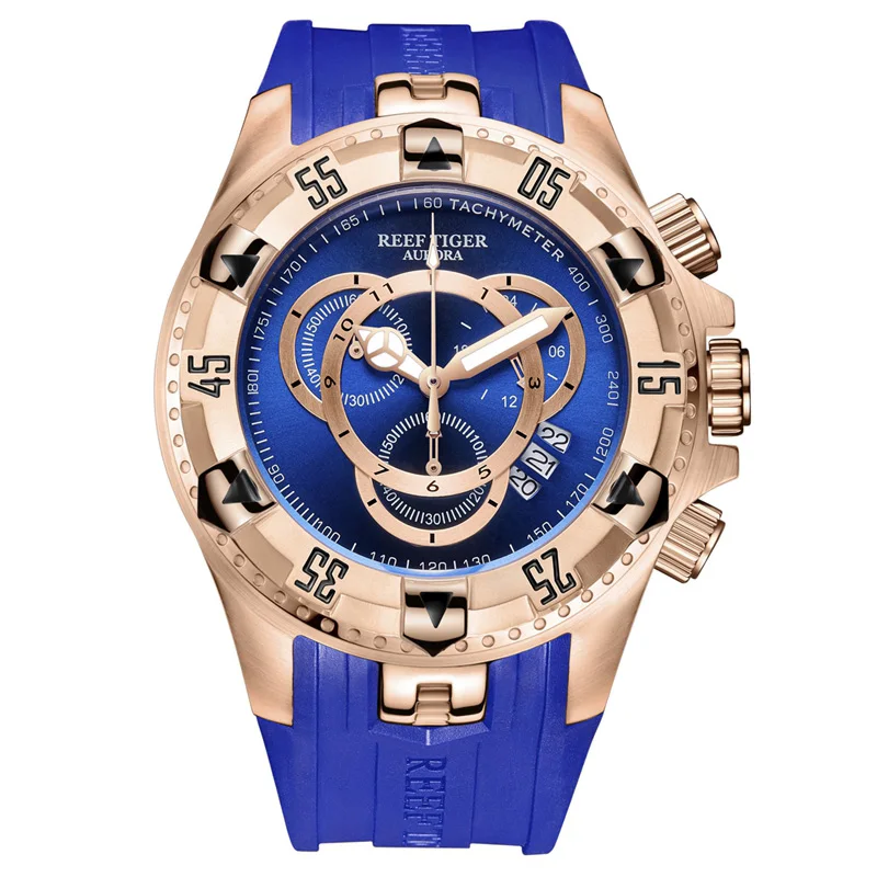 Риф Тигр/RT большие спортивные часы мужские черные часы с хронографом резиновый ремешок большой Дата часы водонепроницаемые Relogio Masculino RGA303-2 - Цвет: RGA303-2-PLL