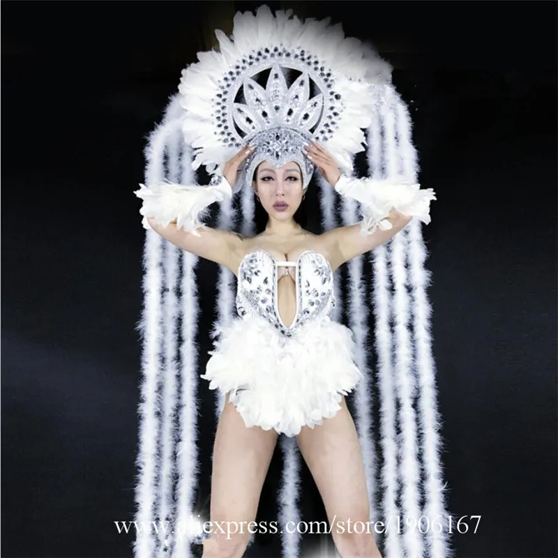 Nightclub DS White Atmospheric Feather Nine-tailed Fox Costume Dance Team GOGO Performance Party White atmosphere03