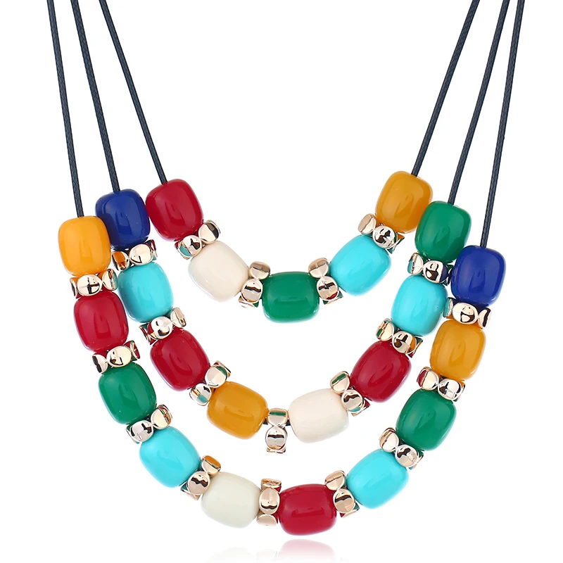 2017 Boho colorful big bead Statement Necklace Pendants Ethnic