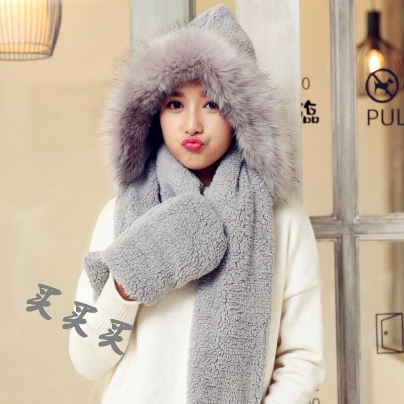 Women Winter 3 in 1 Sexy Fur Hooded Hat Pullover Neckwarmer