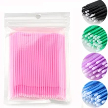 100 pces/50 pces algodão colorido descartável cotonetes microbrush cílios extensão limpeza cotonete ferramenta cosmética