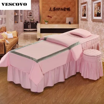 

4 Pieces Cotton Embroidey Beauty Bed Skirt 70*190cm Beauty Salon Bedspread with Hole Customized