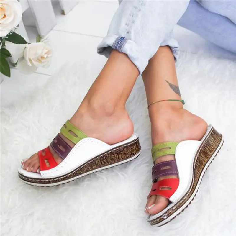 

MoneRffi 2019 Summer Women Slippers Rome Retro Casual Shoes Thick Bottom Wedge Open Toe Sandals Beach Slip On Slides Female