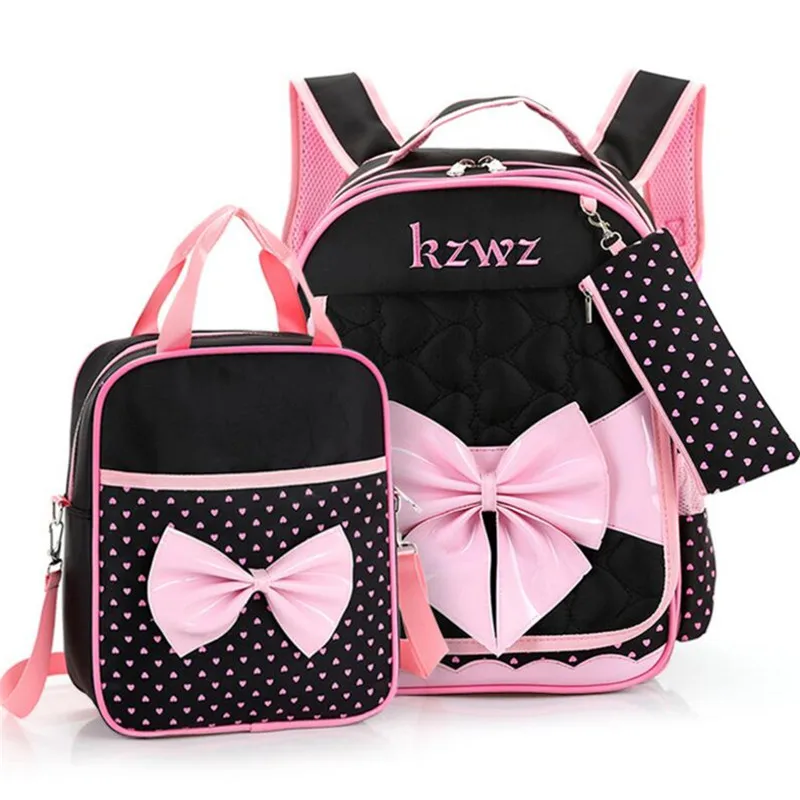 Beautiful Pink Bow Girl School Bag Set High Quality Nylon Waterproof