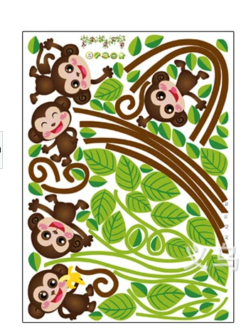 Животные, гостиная, милые детские джунгли, обезьяна, дерево, Настенная Наклейка в детскую, съемная, художественный декор, наклейки - Цвет: sticker