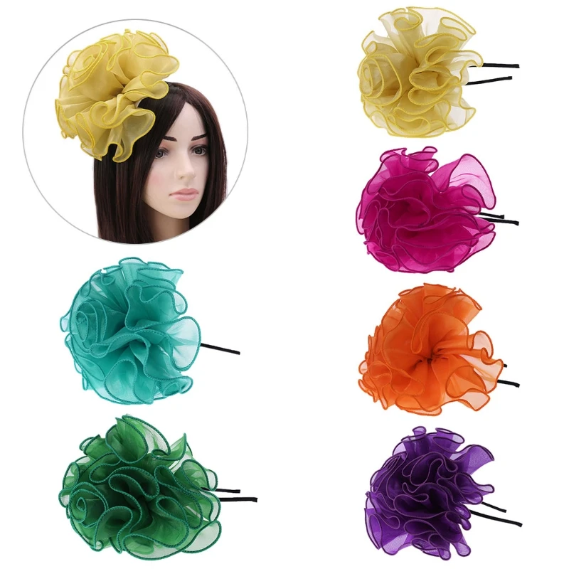 

Fashion New 1 Pc Women Lace Multilayer Big Flower Hair Hoop Lady Female Solid Color Fascinator Headband Party 6 Colors