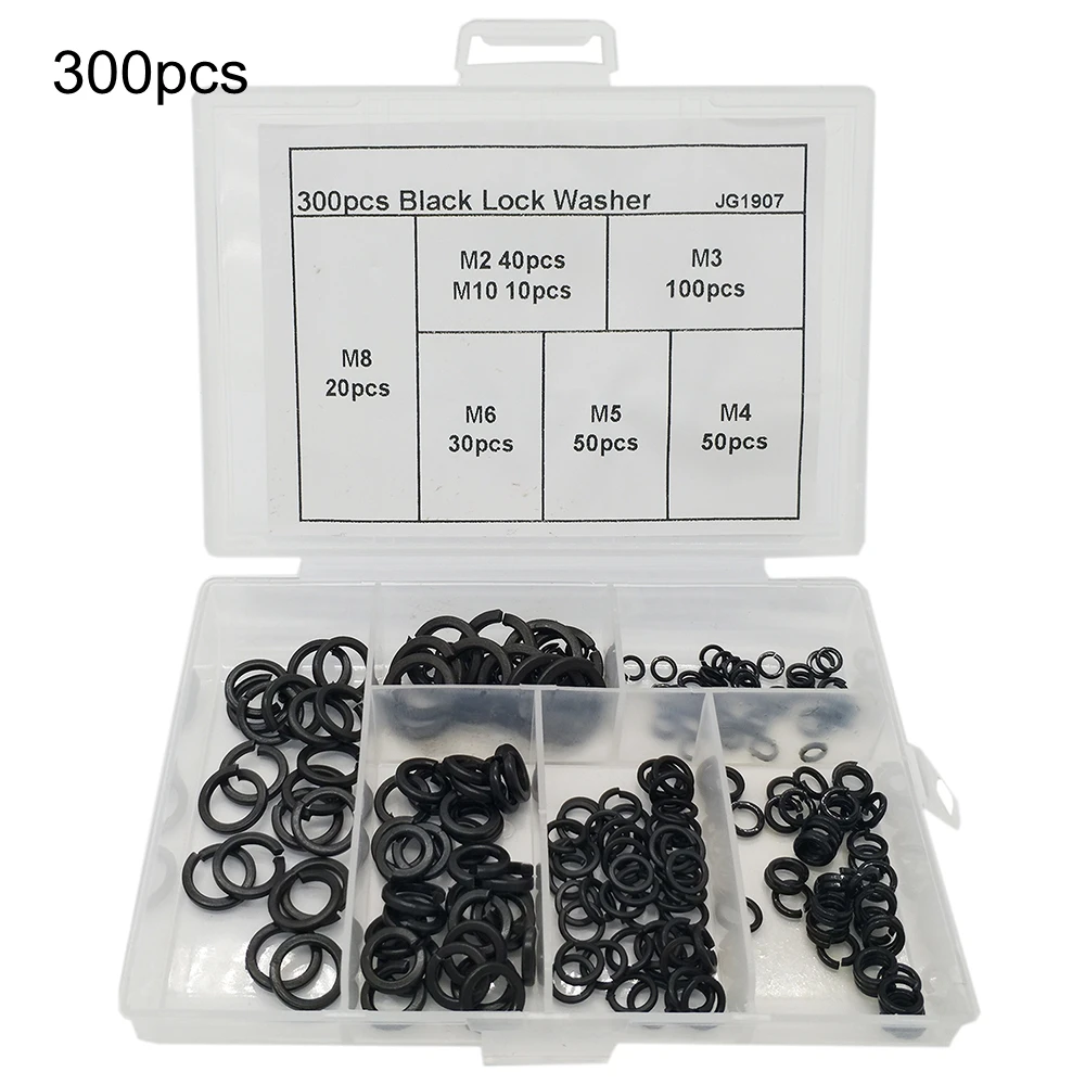 

300pcs Black Carbon Steel Spring Split Washer lock Washer Assortment Kits